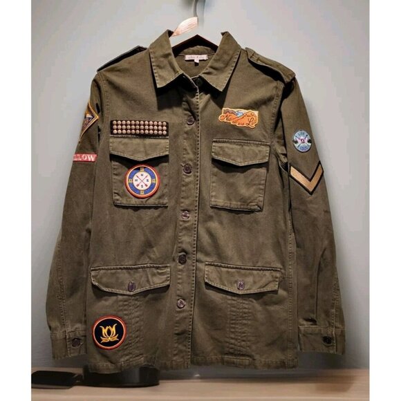 Willow & Clay Army Green Military Style Button Up Jacket Patches Pockets Sz M - Picture 1 of 7